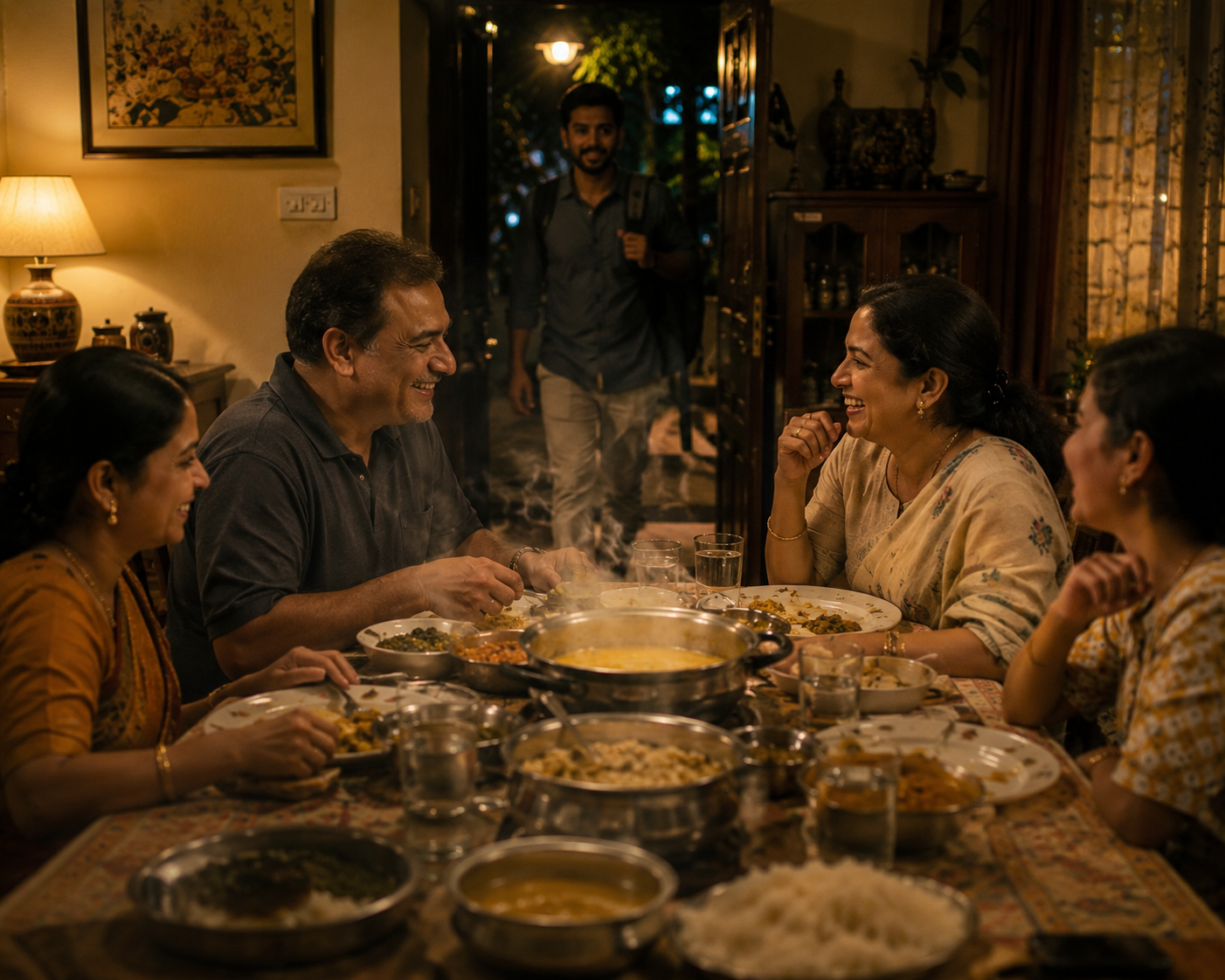 A family together at home in the evening — the people waiting at the other end of the journey
